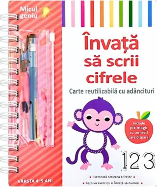 Învață să scrii cifrele. Carte reutilizabilă cu adâncituri