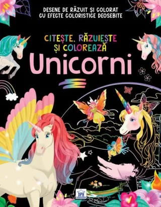 Citește, răzuiește și colorează. Unicorni