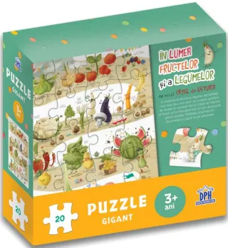 În lumea fructelor și a legumelor cu micul cățel de usturoi. Puzzle gigant