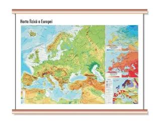 Harta fizică a Europei - mini - plastifiat cu șipci