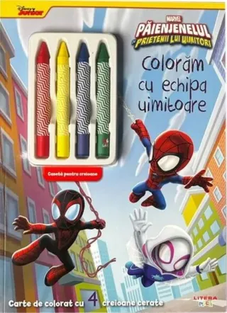 Disney. Marvel. Păienjenelul și prietenii lui uimitori. Carte de colorat cu 4 creioane cerate