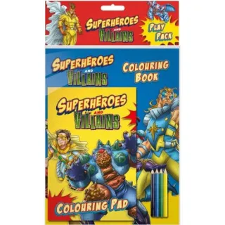 SUPERHEROES AND VILLAINS PLAY PACK COLOURING BOOK