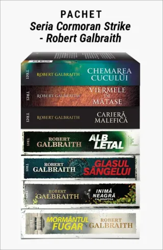Pachet Seria Cormoran Strike - Robert Galbraith. Mormântul fugar/Inimă neagră ca noaptea/Glasul sângelui/Alb letal/Carieră malefică/Viermele de mătase/Chemarea cucului